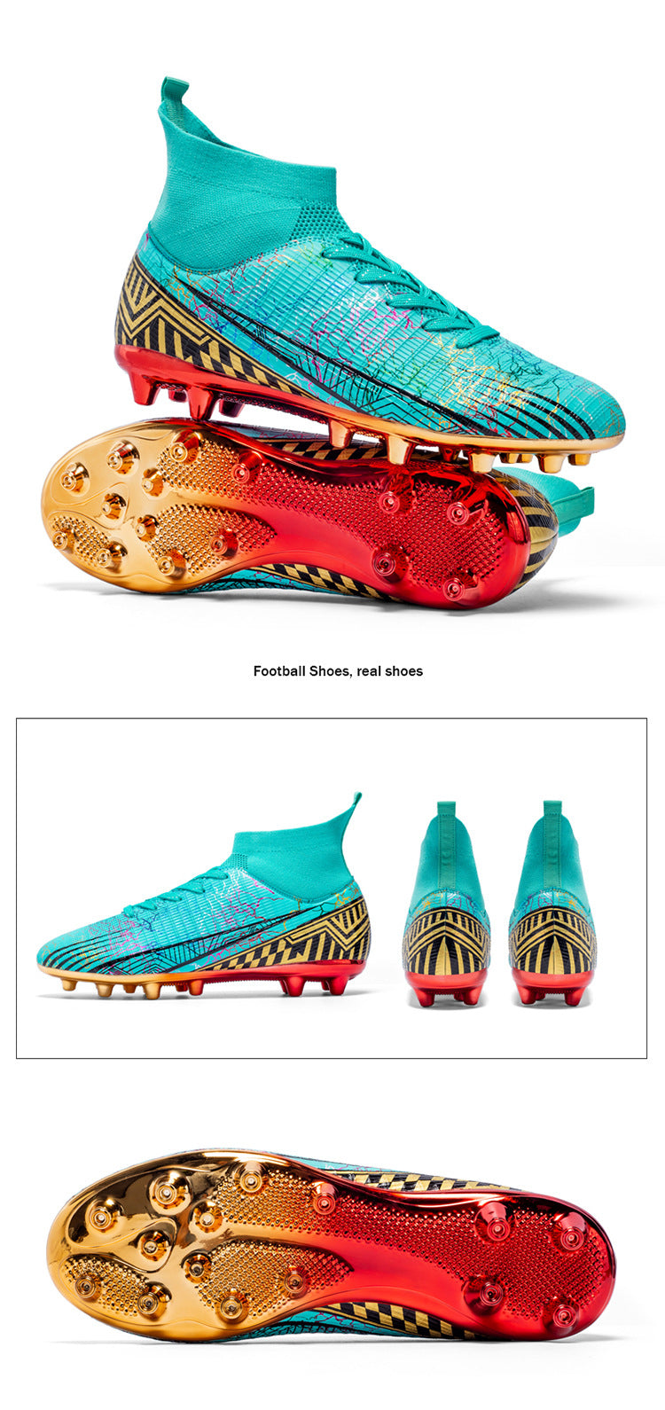 Large Size Men's Soccer Shoes AG Long Spike Gold-Plated Hot Stamping Football Shoes for Youth Professional Competition Training Shoes Wholesale - 图片 43