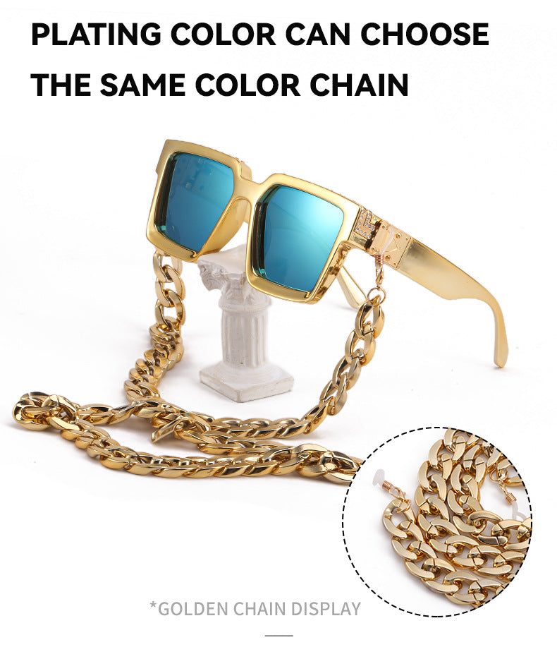 Diamond-Studded Large Square Frame Sunglasses for Women, European and American Style, 0k Influencer Same Style Sunglasses for Men, Trendy and High-End Feel shades - 图片 17