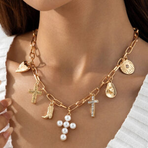 European and American Style Bohemian Western Cowboy Hat Pendant Exaggerated Necklace Cross Pendant Necklace