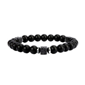 Father's Day Gift Bracelet Volcanic Stone Loose Beads Square Spacer Bracelet Men's Black Matte Agate Bracelet