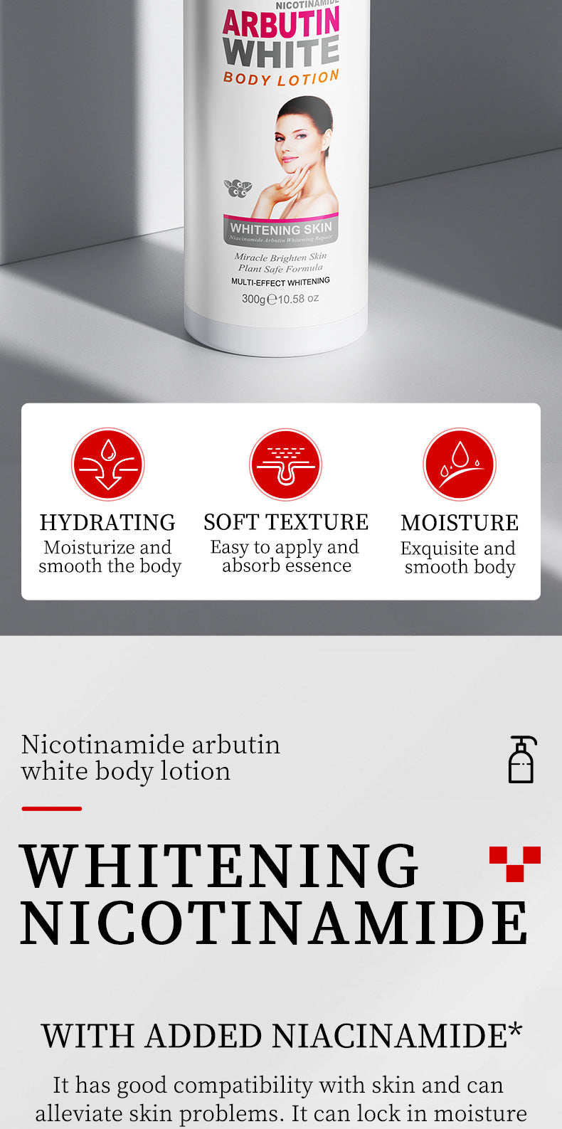 Whitening Body Lotion SADOER Niacinamide Arbutin Brightening Moisturizing Lotion Cross-Border Wholesale - 图片 10