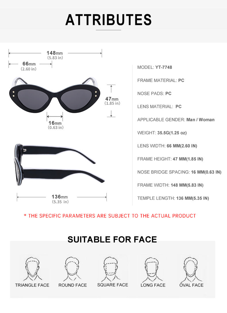 New Wide Mirror Leg Cat Eye Sunglasses for Women, European and American Fashion, High-End Feel Sunglasses sunglasses - 图片 27