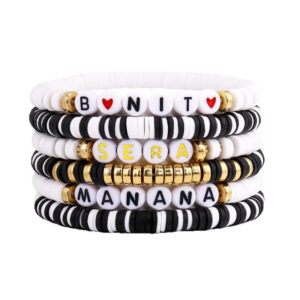 Women's Soft Clay Friendship Bracelet Music Layered Heart Bracelet Spacer Elastic Cord manana Alphabet Soft Clay Bracelet