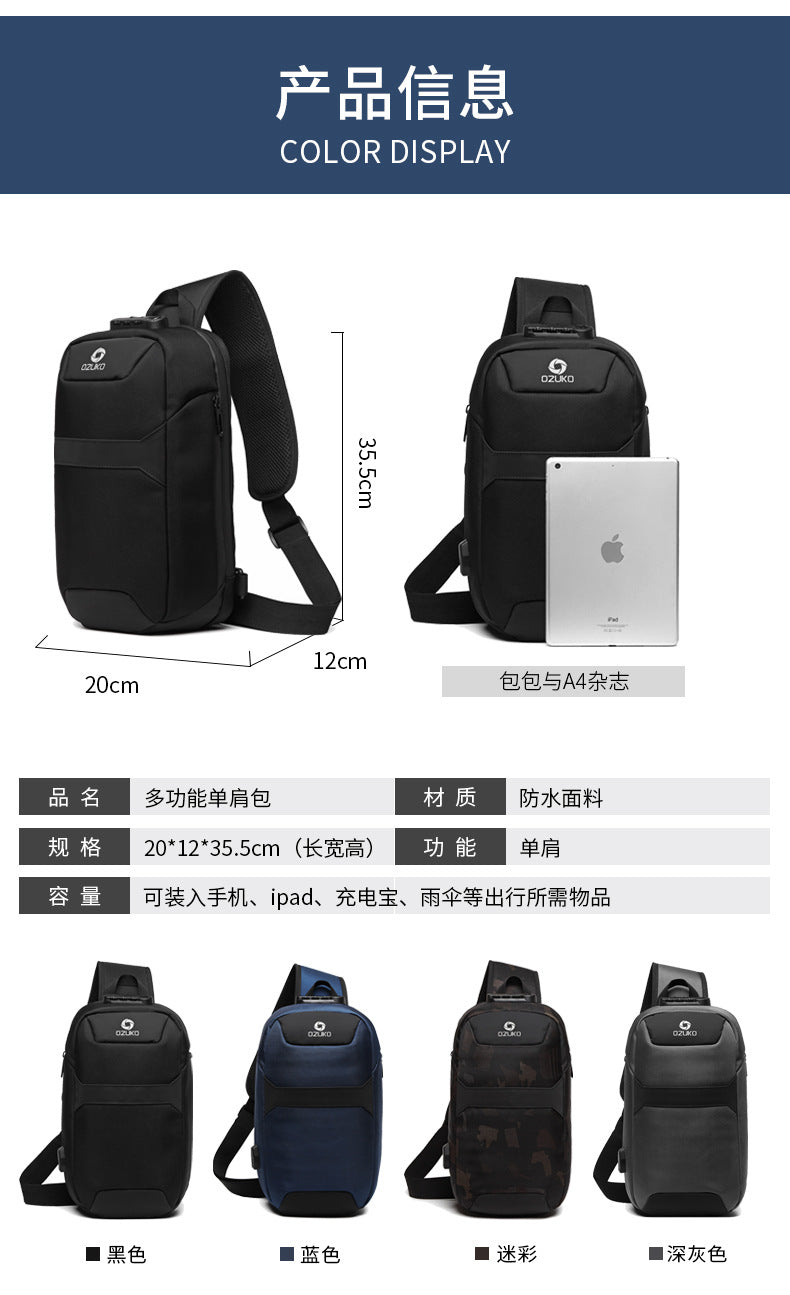 OZUKO Anti-theft Men's Chest Bag Waterproof Oxford Cloth Single Shoulder Crossbody Bag Chest Portable Multifunctional Trendy Bag - 图片 28