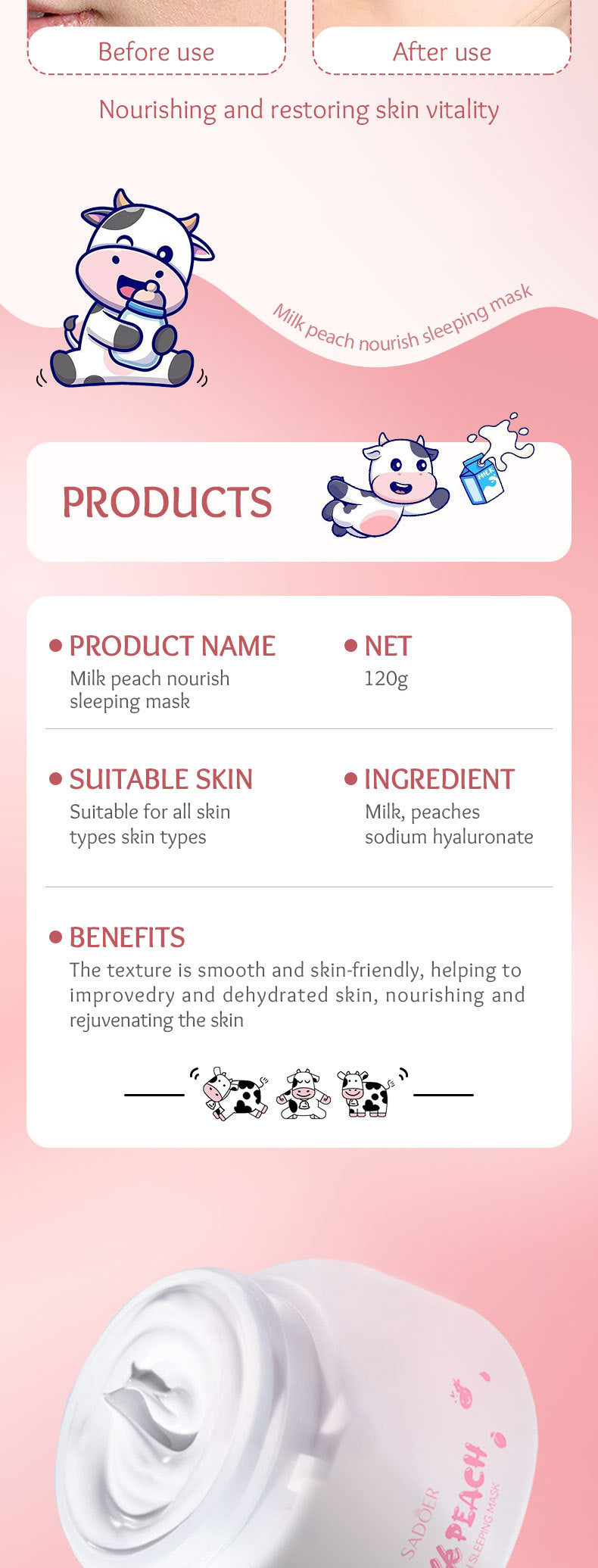 Fruit Mask120gSADOER Milk Nourishing Hydrating Moisturizing Sleeping Mask Cross-Border Wholesale - 图片 25