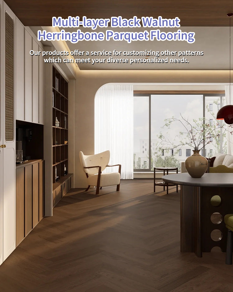 Custom 15mm Solid Wood Black Walnut Herringbone Engineered Wood Flooring | Premium Multi-Layer Waterproof Anti-slip Outdoor Park - 图片 7