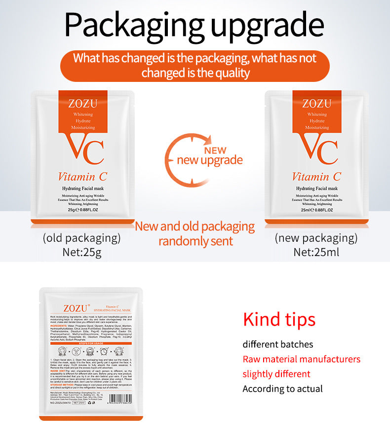 VC Facial Mask ZOZU Vitamin C Hydrating Moisturizing and Nourishing foreign trade skincare products live wholesale - 图片 6