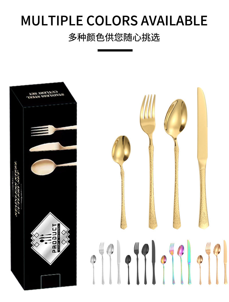 Stainless Steel Tableware Hotel Restaurant Crown Hammered Knife Fork Spoon24Set of Western Steak Knives and Forks - 图片 19