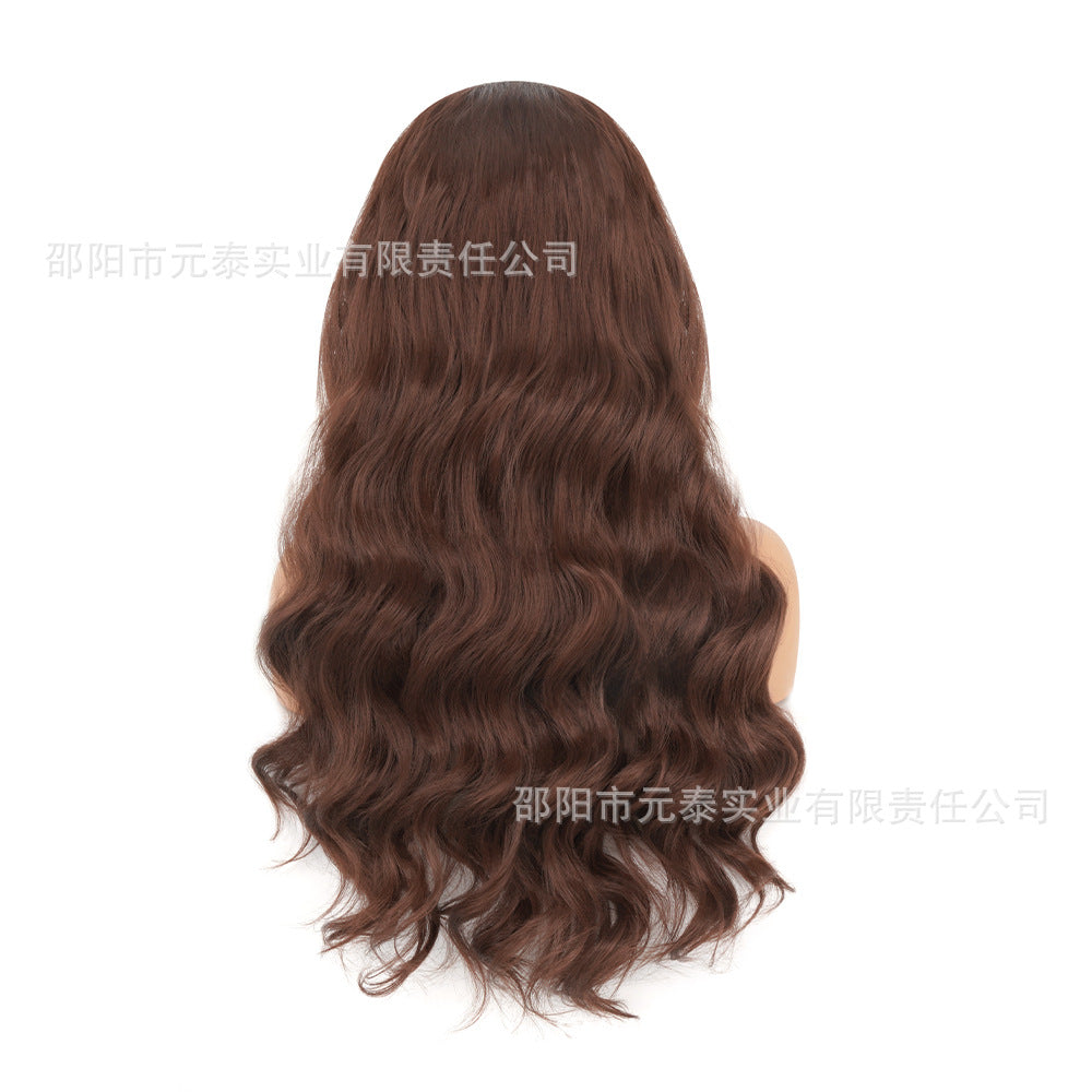 New European and American Style Women's Black Small Middle Part Big Wave Synthetic Long Curly Hair Lace Front Wig Wholesale - 图片 4