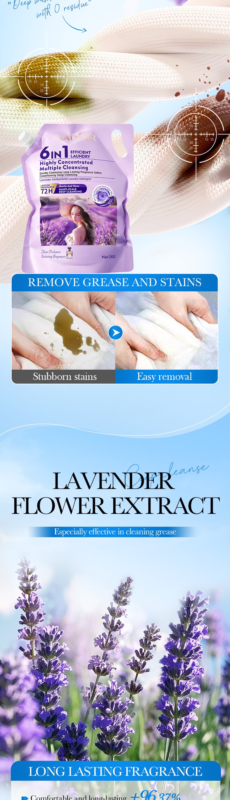 Cross-border Large Capacity Lavender Antibacterial Laundry Detergent2KG Clean Fragrance Export Manufacturer Wholesale - 图片 11