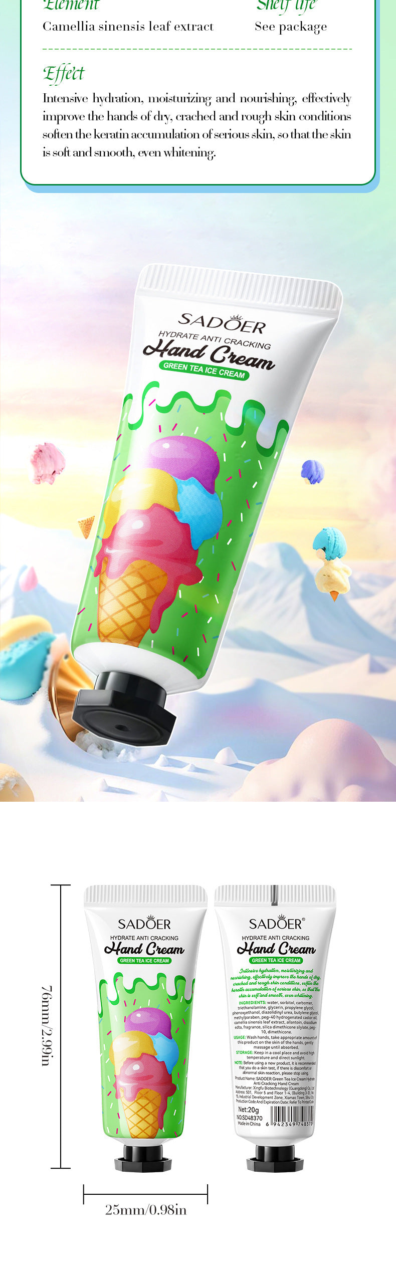 Green Tea Ice Cream Hydrating Hand Cream SADOER Autumn and winter hand cream cross-border foreign trade wholesale - 图片 20