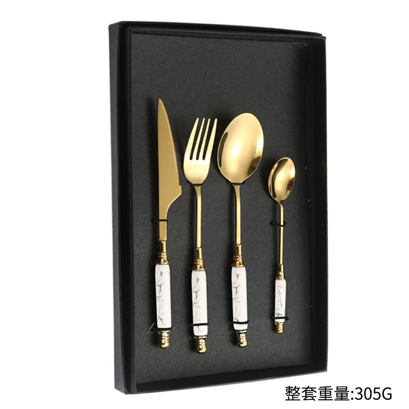 Stainless Steel Cutlery Restaurant Western Steak Knife Fork Imitation Marble Pattern Ceramic Handle Knife Fork Spoon Tea Spoon Tea Fork Set - 图片 25
