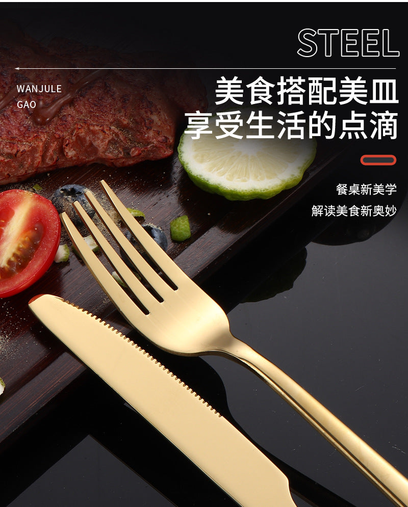 410Stainless Steel Tableware Hotel Restaurant Thickened Square Handle Knife Fork Spoon Set Western Food24Set of Steak Knives and Forks - 图片 25