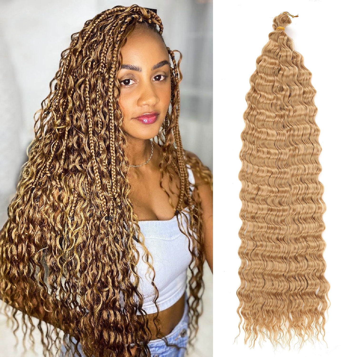 European and American Cross-Border African Synthetic Hair Wig Crochet Hair Extensions Curly Hair Piece DeepWaterWaveHair Long Curly Hair - 图片 26