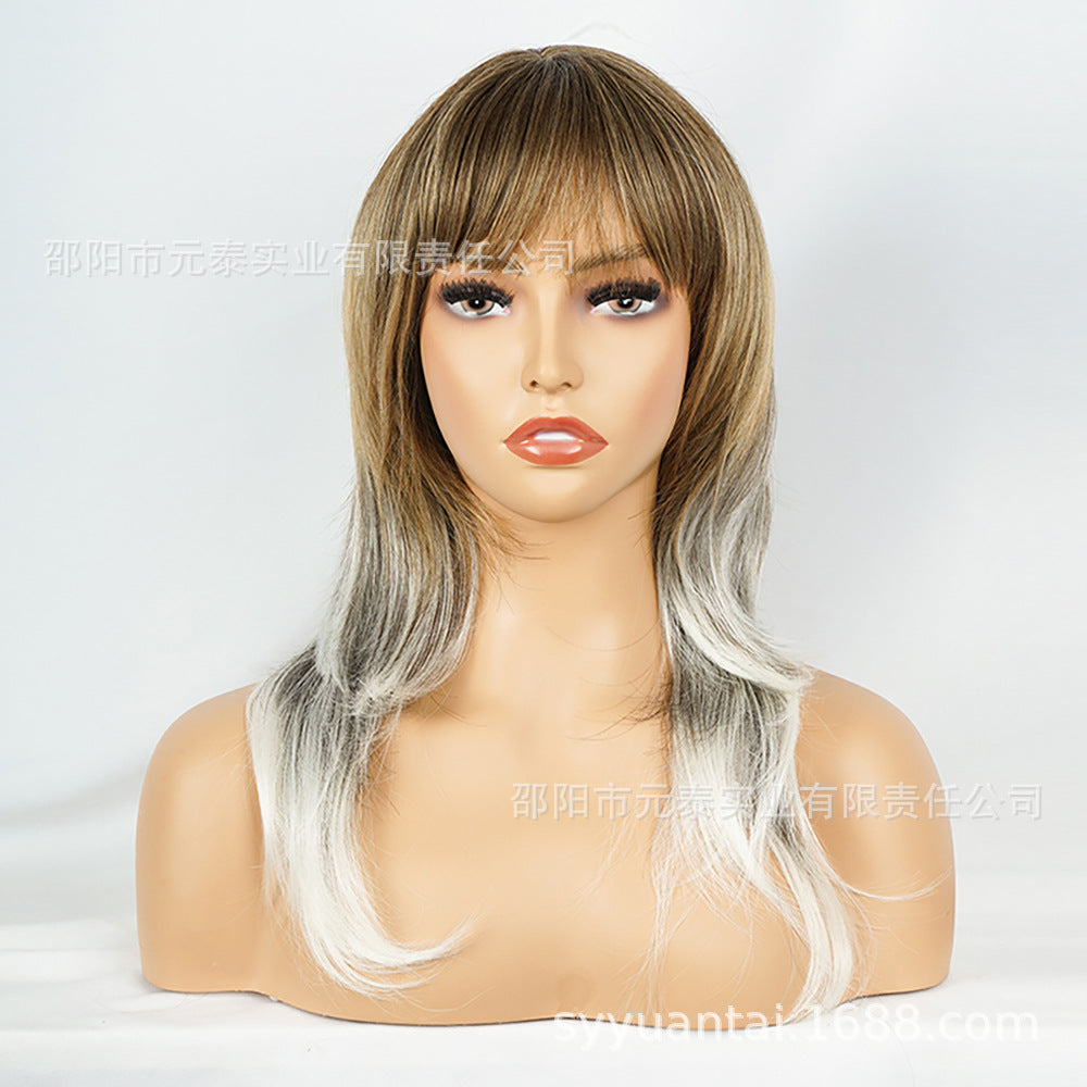 European and American Medium-Length Wig Two-Tone Scalp Air Bangs African Medium Short wigs Two-tone Design - 图片 6