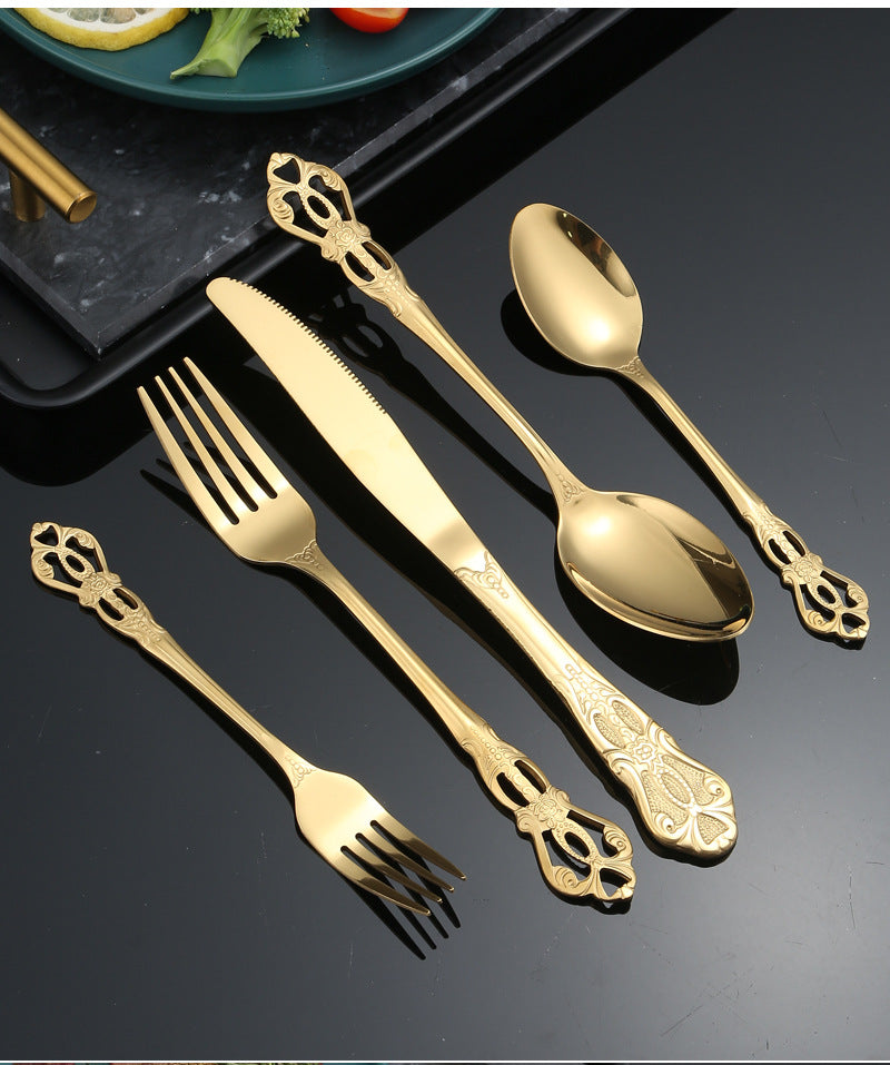 Stainless Steel Cutlery Restaurant Royal Court Knife Fork Spoon Set Hotel Western Cuisine European Retro Relief Steak Knife Fork - 图片 45