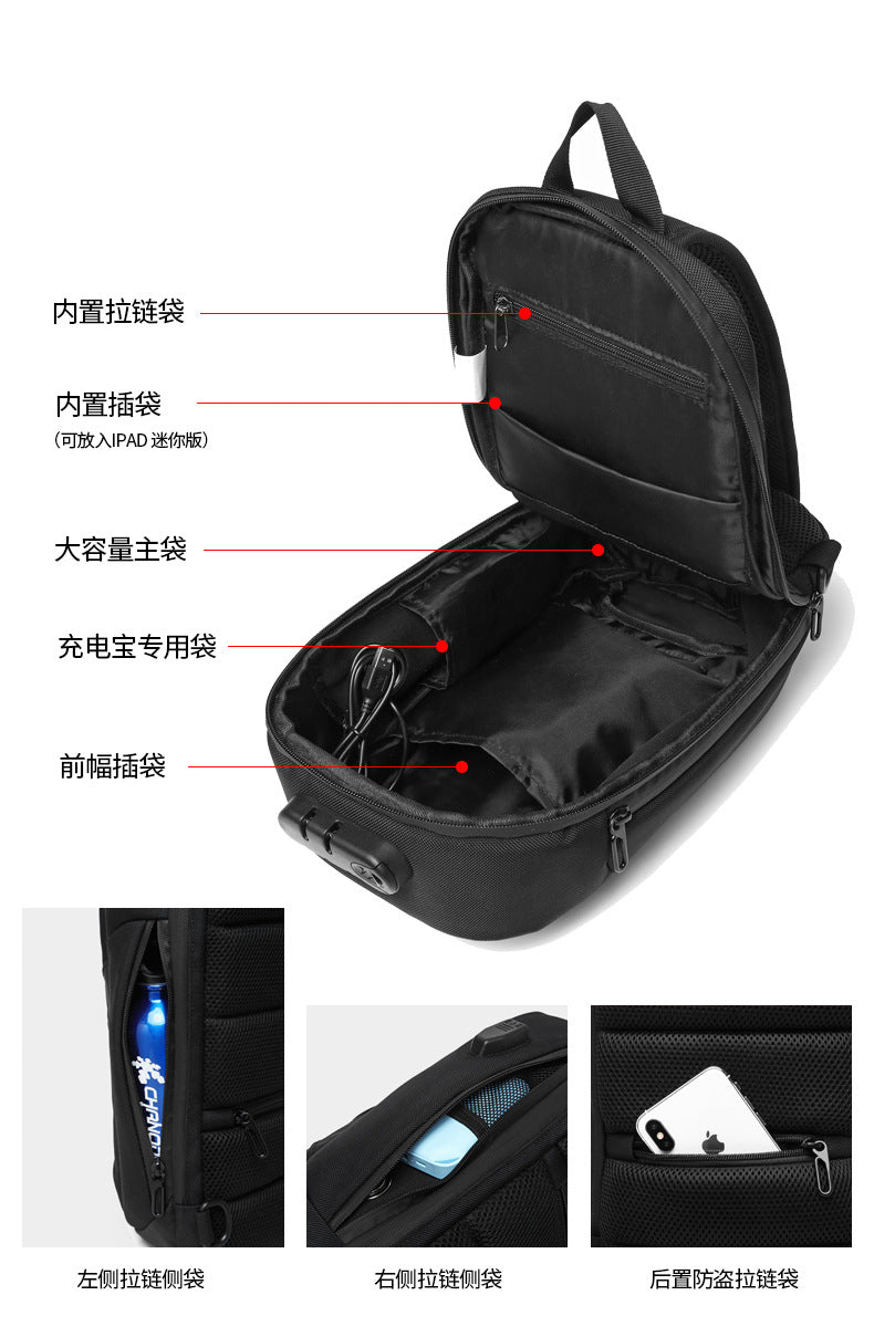 OZUKO Anti-theft Men's Chest Bag Waterproof Oxford Cloth Single Shoulder Crossbody Bag Chest Portable Multifunctional Trendy Bag - 图片 27