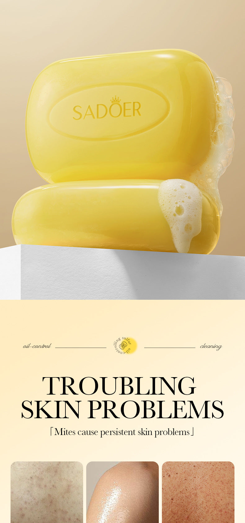 Sulfur Mite Removal Soap125gSADOER Universal Handmade Soap for Body Cleansing, Fragrant Soap, Cross-Border Wholesale - 图片 9