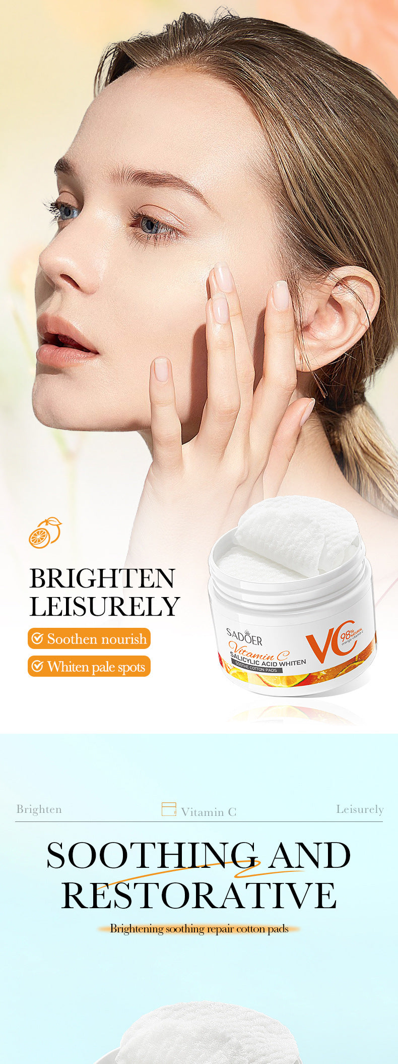 Vitamin C Cotton Sheet SADOER Salicylic Acid Whitening and Rejuvenating Mask Cross-Border Wholesale - 图片 6