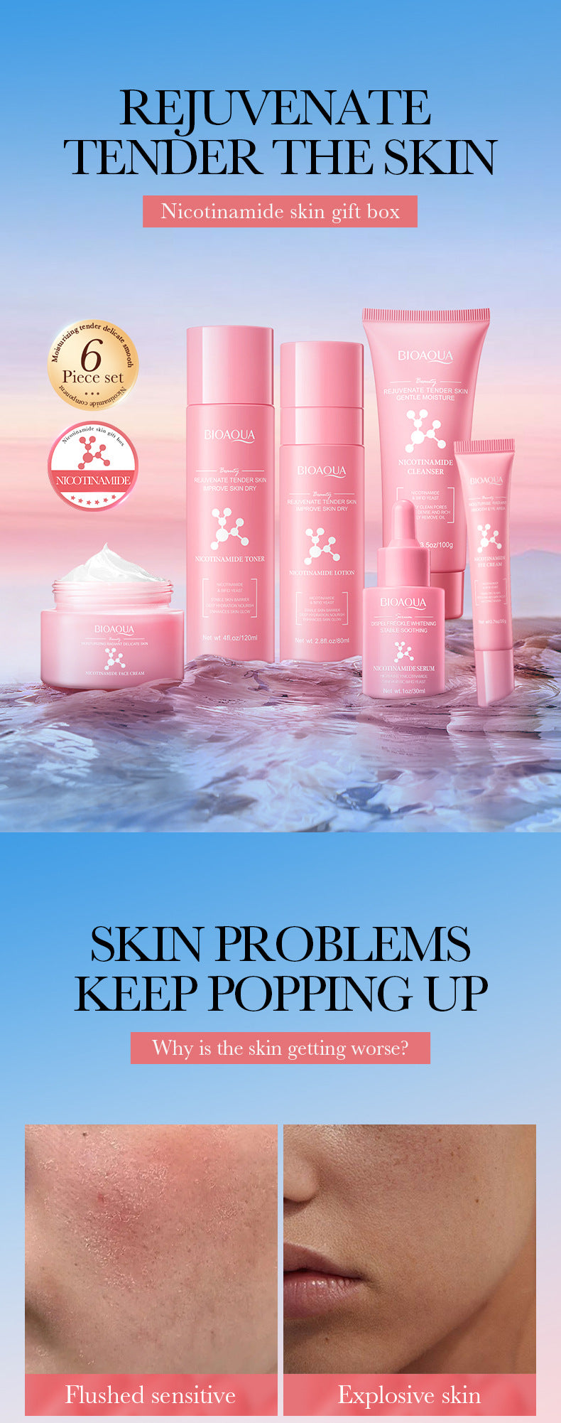 Cross-border Niacinamide Hydrating and Rejuvenating Six-Piece Set Hydrating Moisturizing Gift Set Cross-Border Wholesale - 图片 7