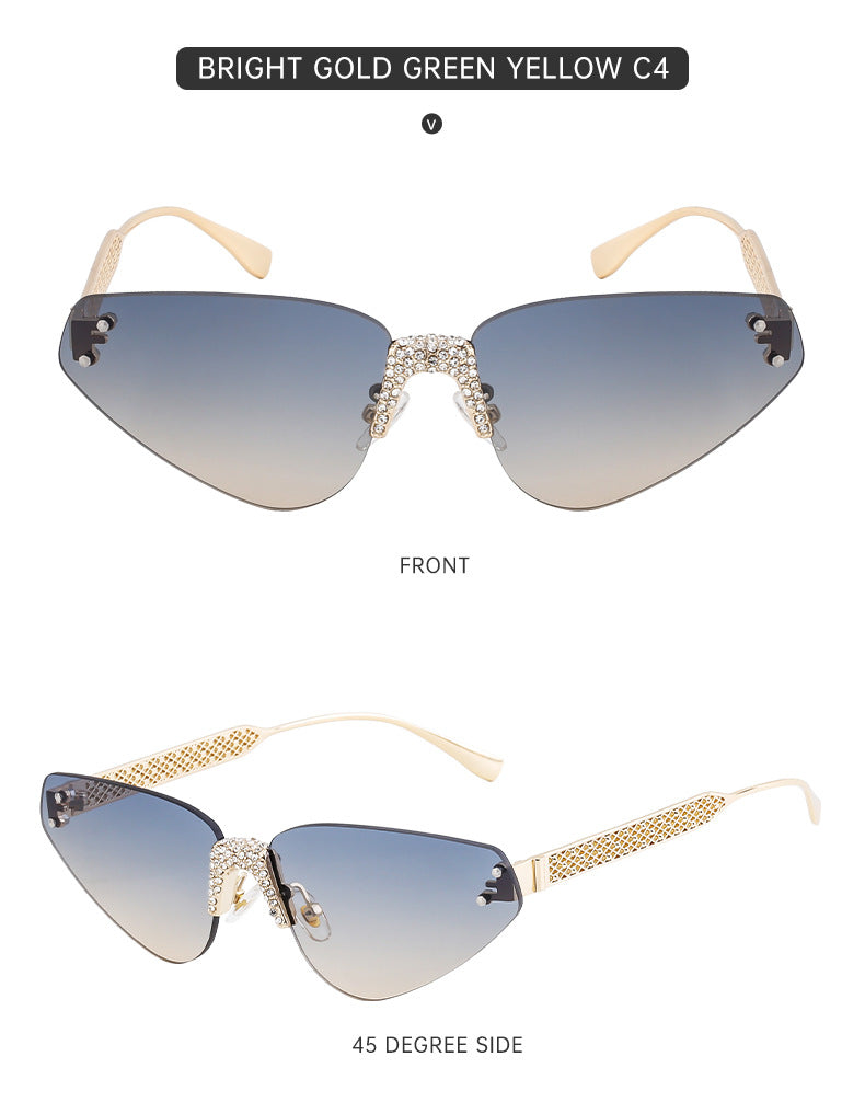New European and American Fashion Frameless Sunglasses with Rhinestones for Women Outdoor Street Style Sunglasses Women Sun Protection Wholesale shades - 图片 25