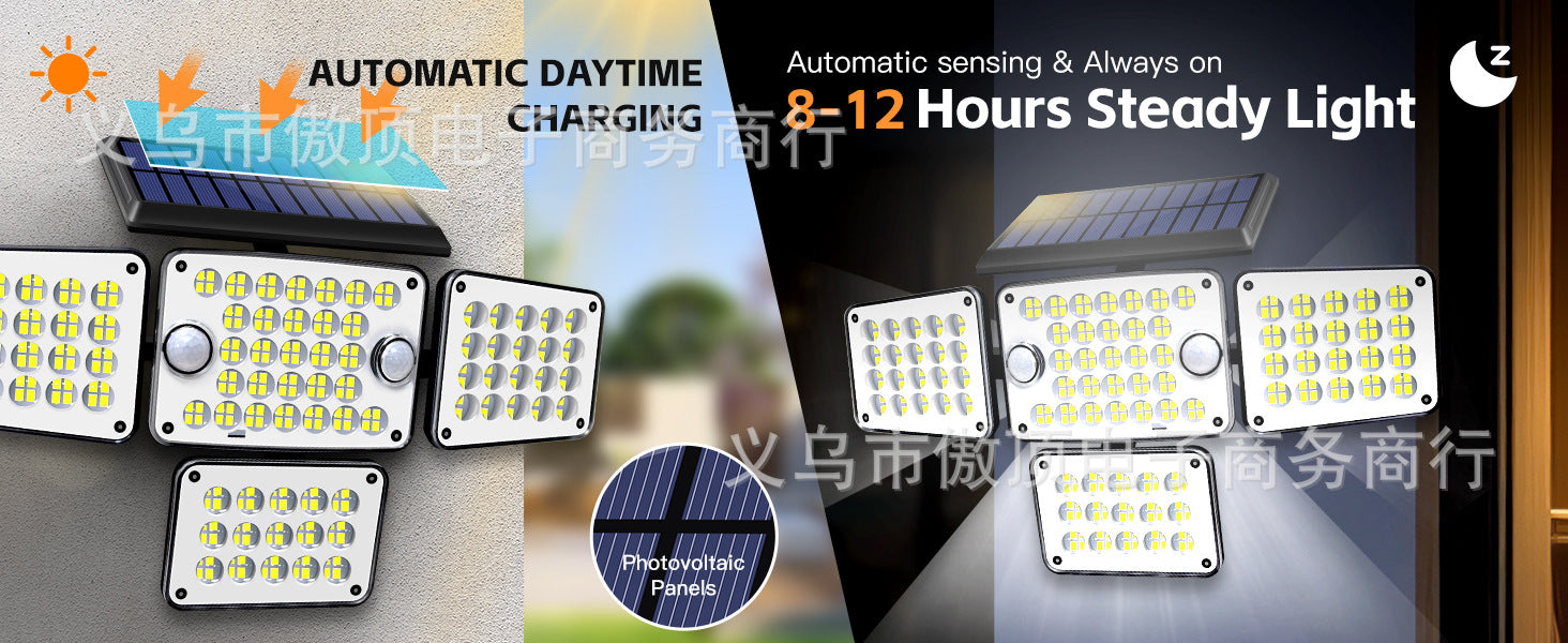 Solar Wall Light Four-Head Upgraded Dual-Sensor Rotating Outdoor Street Light Human-Sensor Garden Light - 图片 8