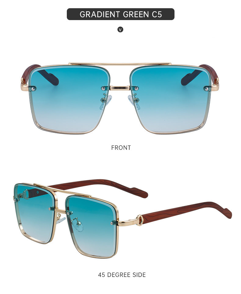 European and American Style Square Frame Cut Edge Sunglasses for Men with Imitation Wood Grain Temples, Men's Trendy Wholesale sunglass - 图片 41