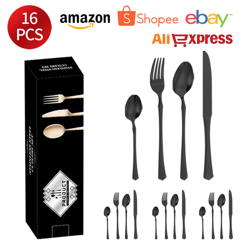 Stainless Steel Tableware Hotel Restaurant Crown Hammered Knife Fork Spoon24Set of Western Steak Knives and Forks - 图片 15