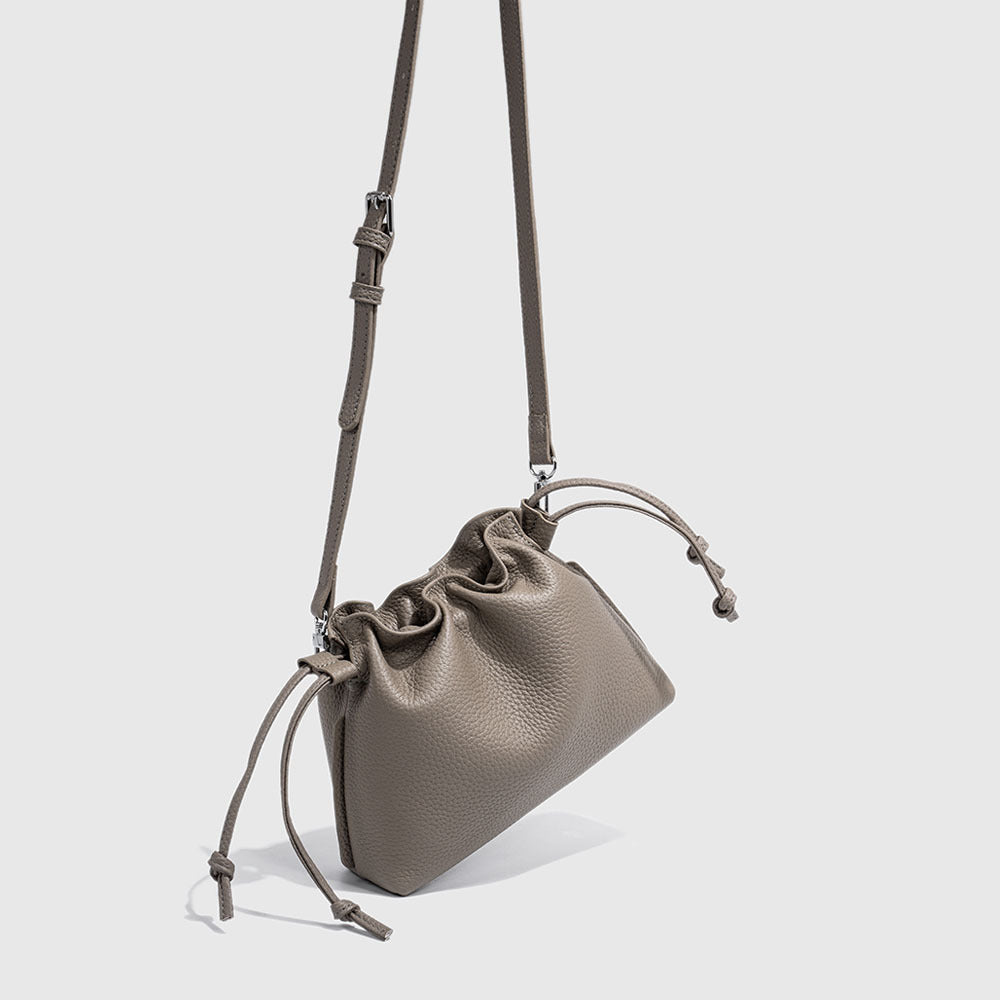 Wholesale pleated cloud bag genuine leather small handbag for women bag Bucket Bag Top Layer Cowhide Niche ins Shoulder Crossbody Bag - 图片 28