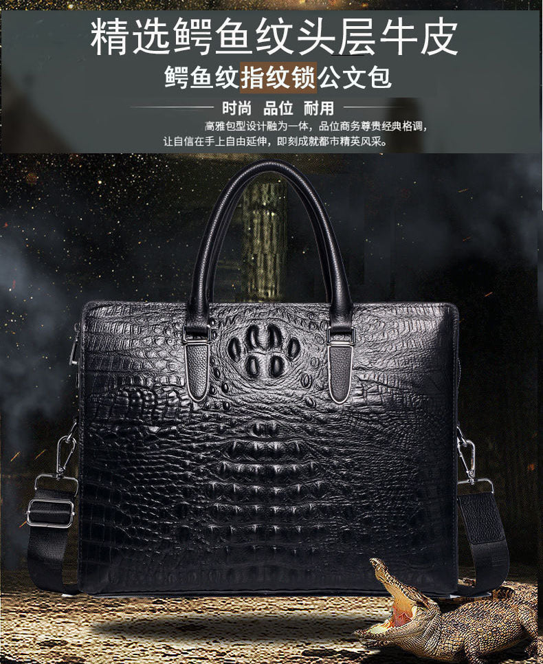 Fingerprint Unlock Bag Genuine Leather Business Commuting Large Capacity Men's Cowhide High-end Handheld Briefcase Anti-theft - 图片 8