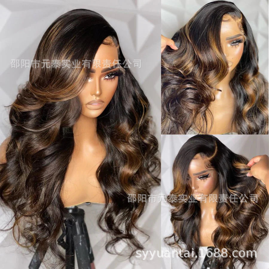 Highlight Lace Front Wig Ombre Light Brown Synthetic Wigs - 图片 9