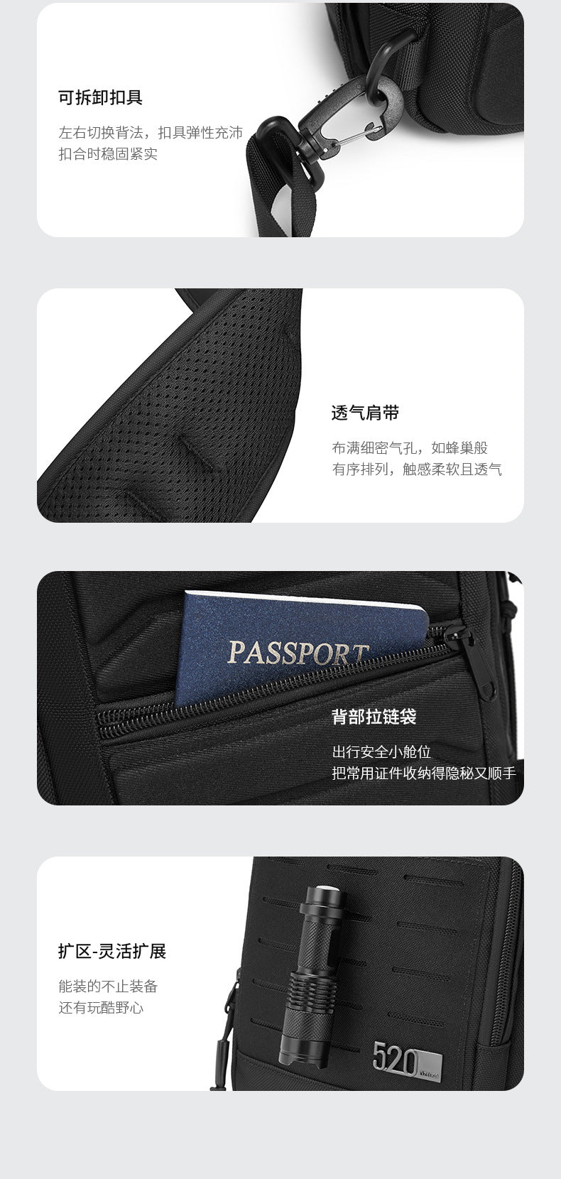 ozuko Men's Chest Bag Crossbody Bag High-end Waterproof Large Capacity Trendy Men's Shoulder Bag Commuting Portable Bag - 图片 20