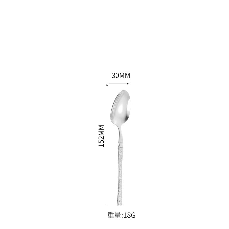 410Stainless Steel Cutlery Hotel Restaurant Hammered Knife Fork Spoon Set Western Small Waist Bark Pattern Steak Knife Fork - 图片 9