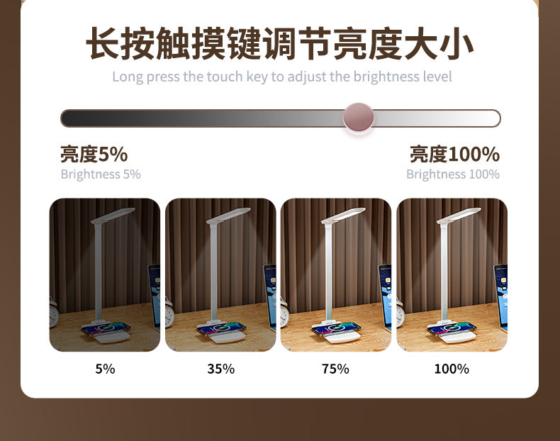 Study-Specific Eye Protection Desk Lamp with Smart Wireless Charging and Foldable Night Light for Dormitory LED Student Reading Gift Lamp - 图片 18