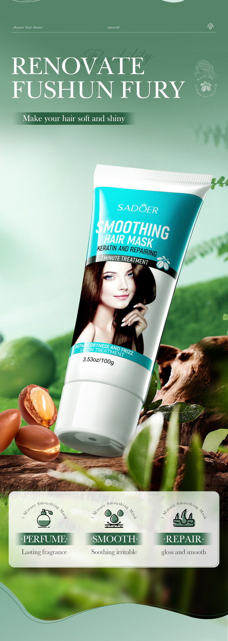 Baked Keratin Hair Mask100g SADOER Smooth Repair Improve Frizz Foreign Trade Cross-Border Wholesale - 图片 10