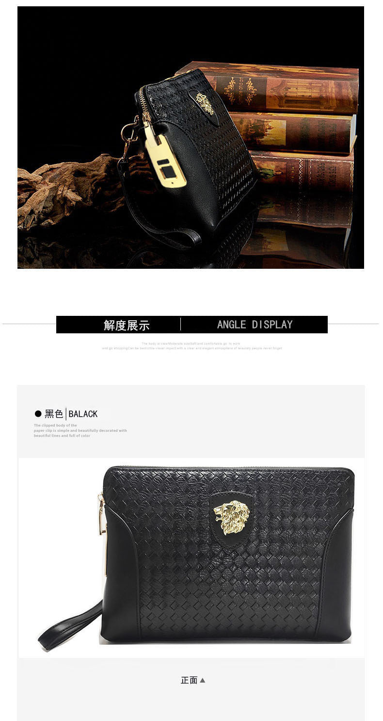 Fingerprint Lock Clutch Bag Large Capacity Business Men's Genuine Leather Handheld Luxury Woven Clutch Portable Fingerprint Unlock - 图片 10