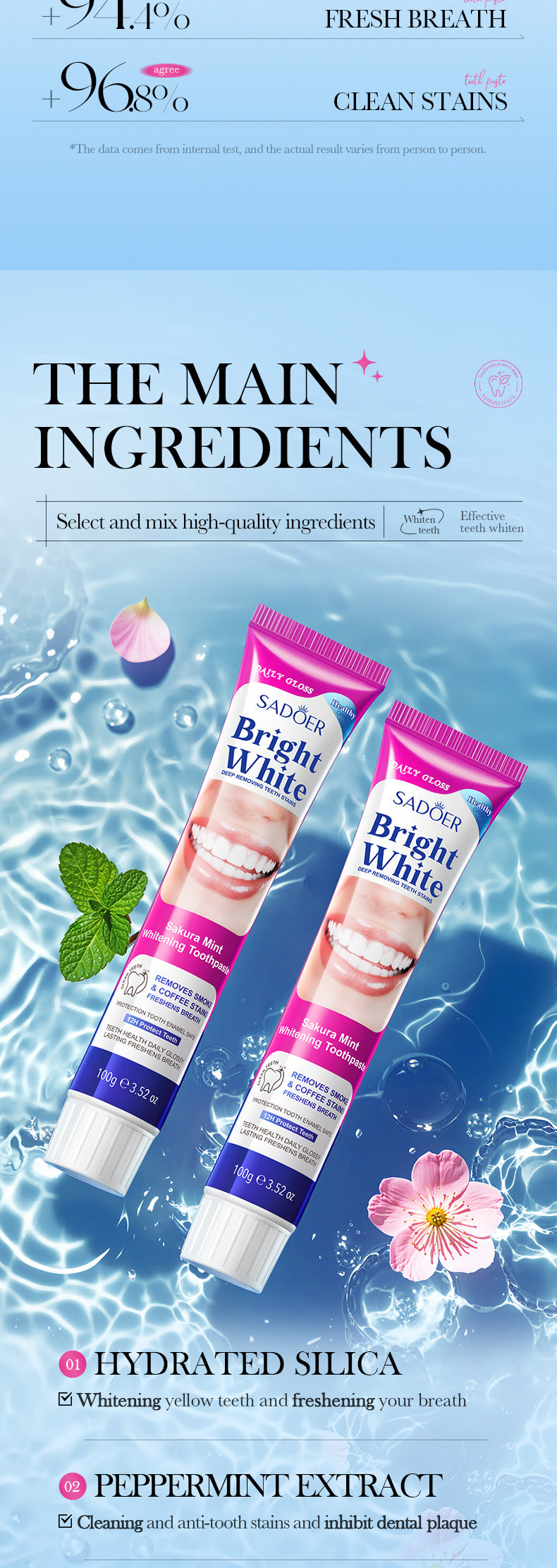 Sakura Mint Whitening Toothpaste SADOER Teeth Cleaning Oral Toothpaste Cross-Border Wholesale - 图片 14