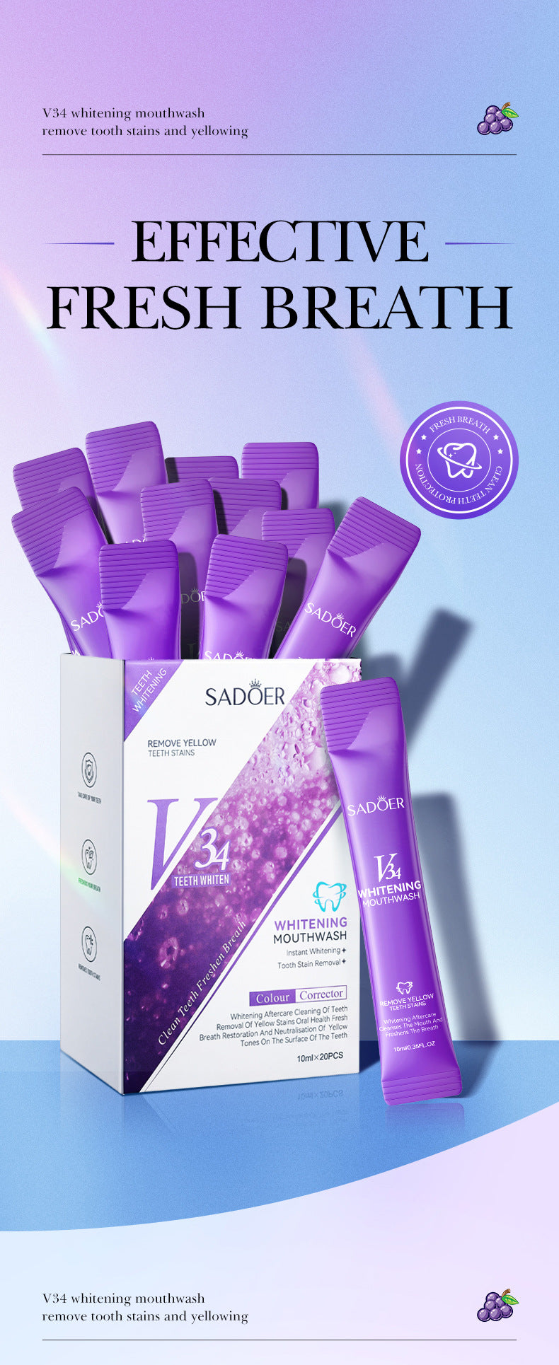 V34Whitening Mouthwash SADOER Clean Teeth Oral Fresh Mouthwash Cross-Border Wholesale - 图片 7