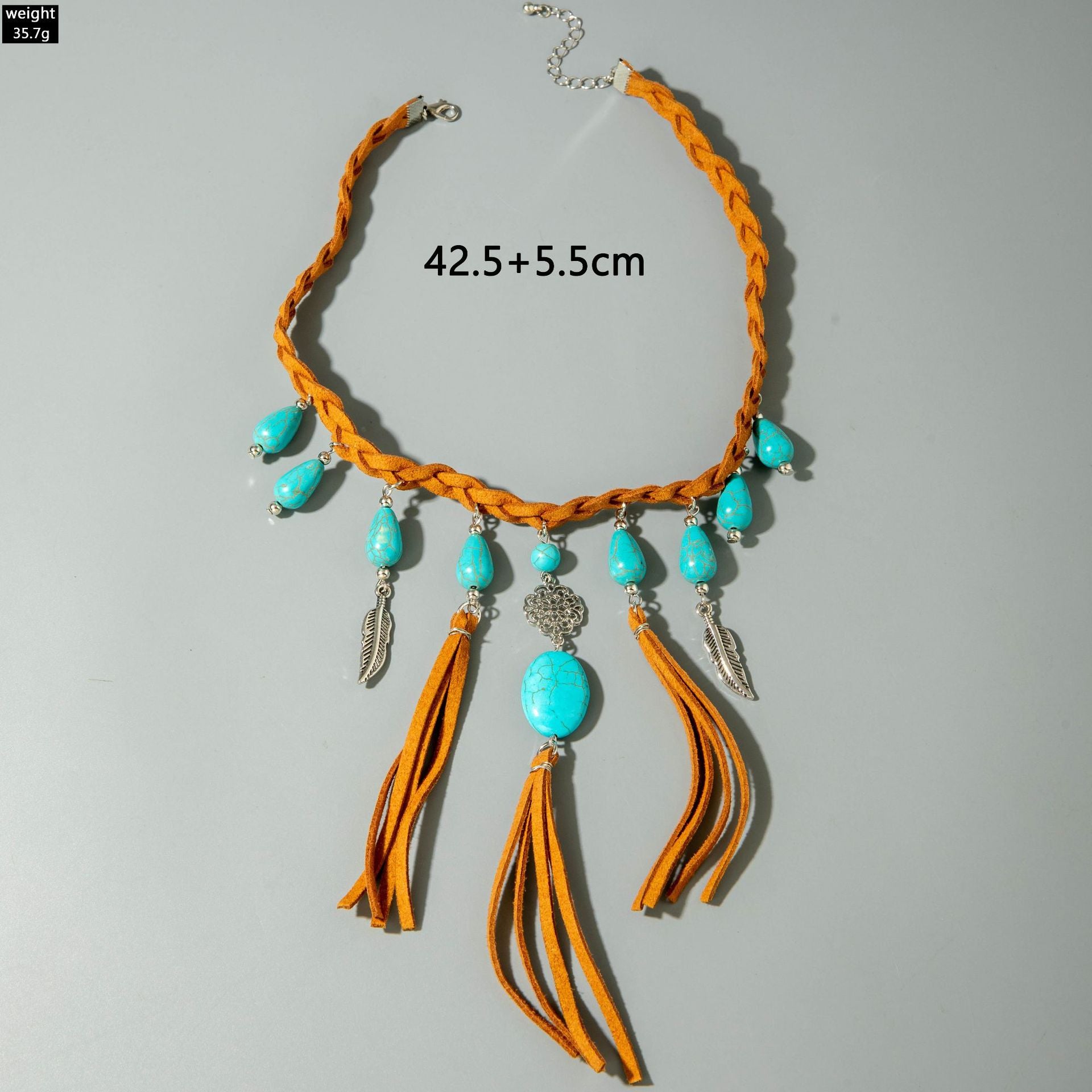 European and American Retro Turquoise Pendant Sweater Chain Design Heart-shaped Women's Autumn Winter Long Tassel Y Type Necklace - 图片 17