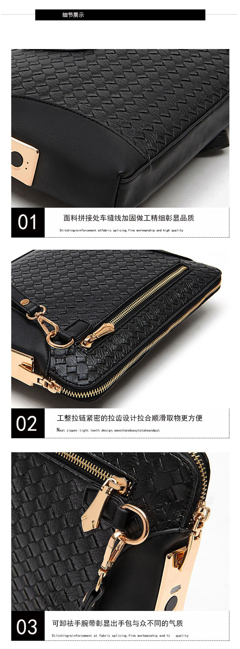Fingerprint Lock Clutch Bag Large Capacity Business Men's Genuine Leather Handheld Luxury Woven Clutch Portable Fingerprint Unlock - 图片 12