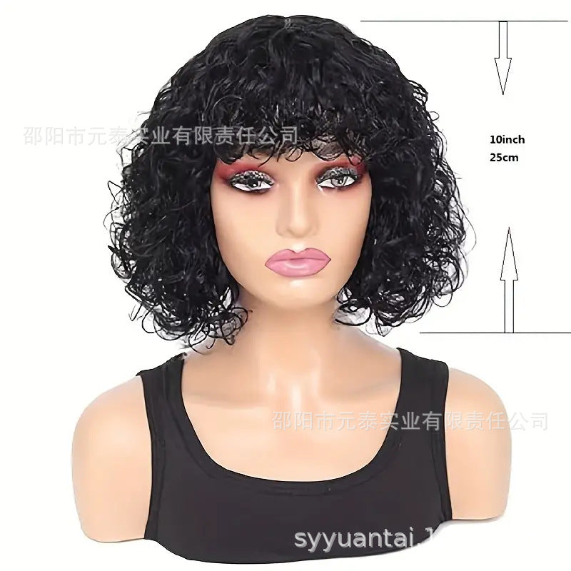 Short Bob Curly 100% Human Hair Wig With Bangs for Women - 图片 7