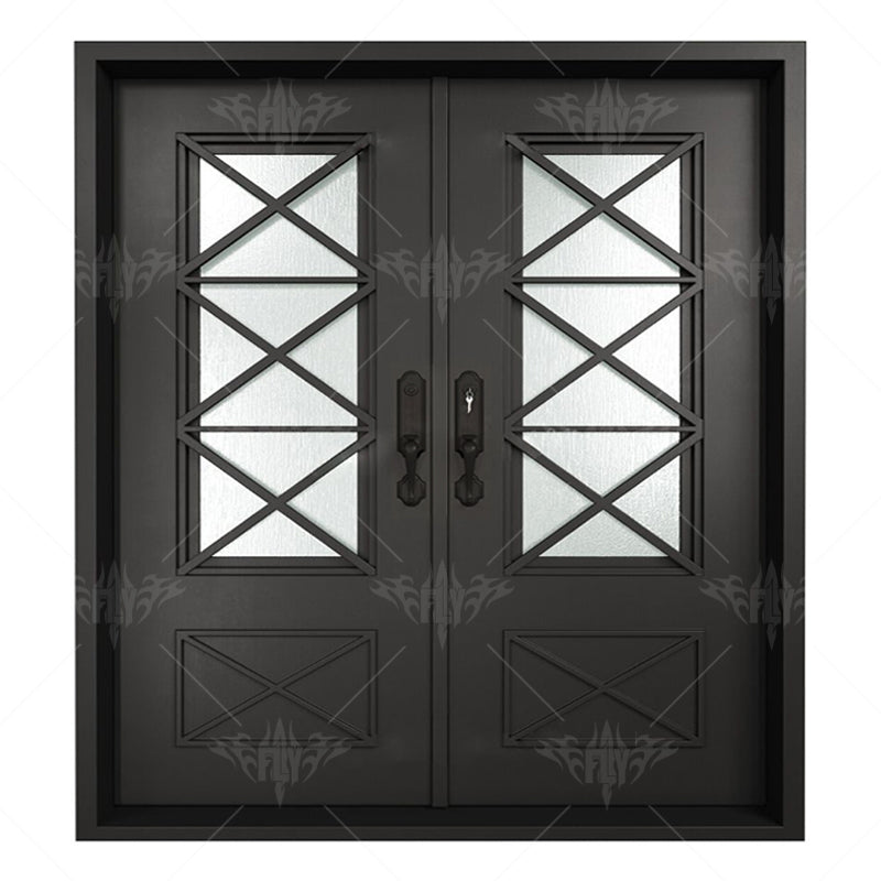 Antique Decoration Flower Front Double Black Old Wrought Exterior Catalogue Iron Door for Sale - 图片 5