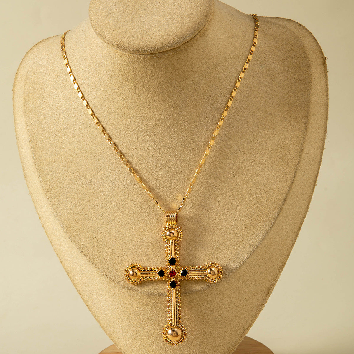 European and American Retro Hollow Diamond Cross Pendant Necklace Gothic Style Black Layered Wear Y Type Necklace - 图片 63