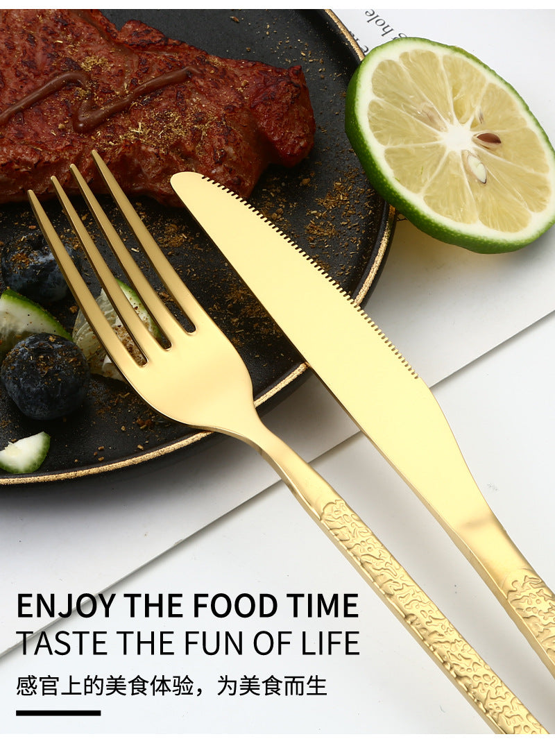 410Stainless Steel Cutlery Set Stone Pattern Knife Fork Spoon24Western-style dining set6Steak Knife and Fork for One Person - 图片 17