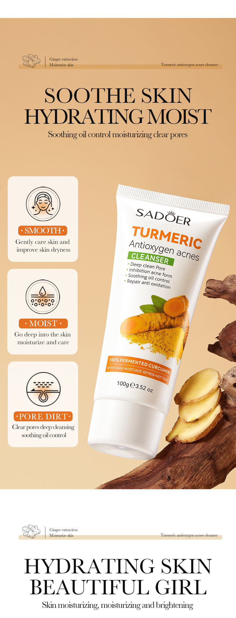 Turmeric Skincare Set SADOER Cleansing, moisturizing, hydrating five-piece set for foreign trade wholesale - 图片 15