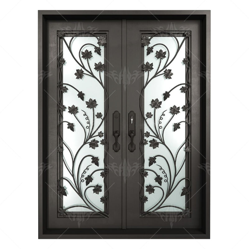 Antique Decoration Flower Front Double Black Old Wrought Exterior Catalogue Iron Door for Sale - 图片 3