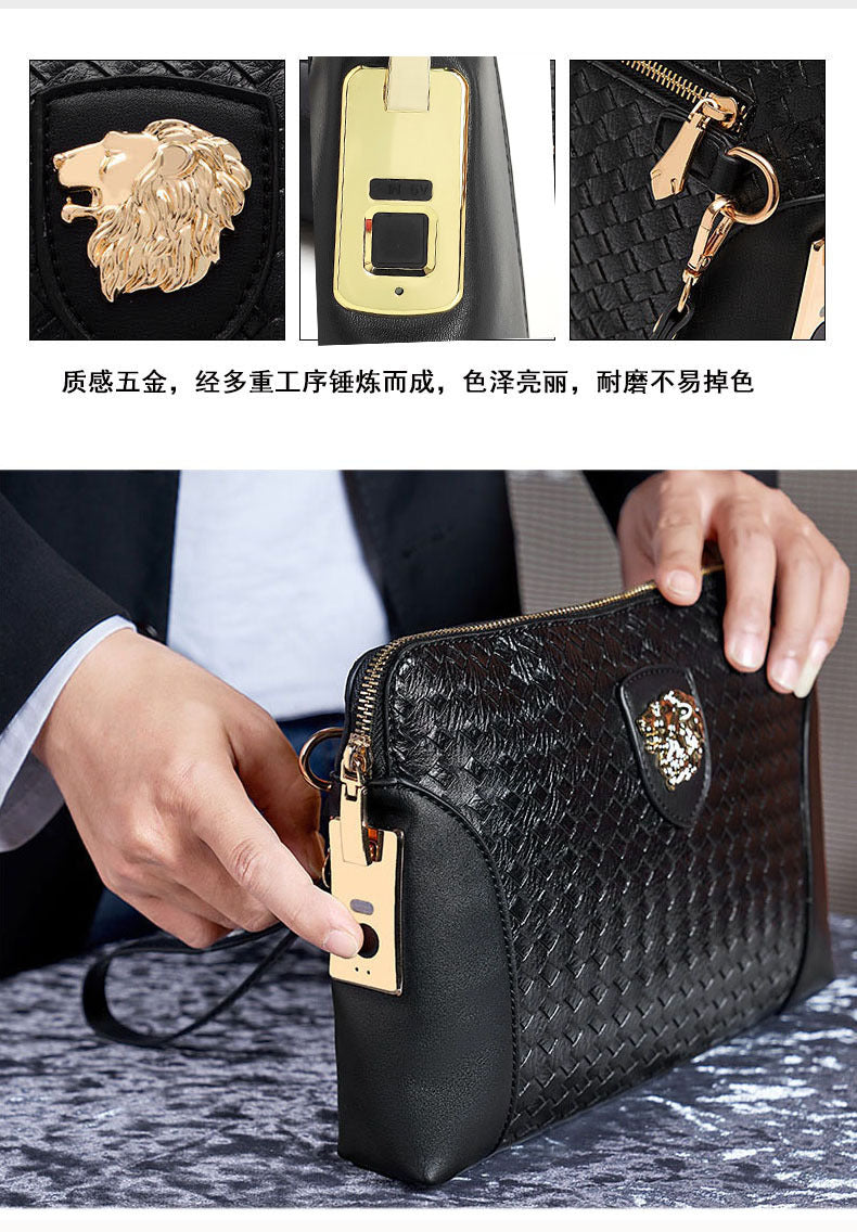 Fingerprint Lock Clutch Bag Large Capacity Business Men's Genuine Leather Handheld Luxury Woven Clutch Portable Fingerprint Unlock - 图片 7
