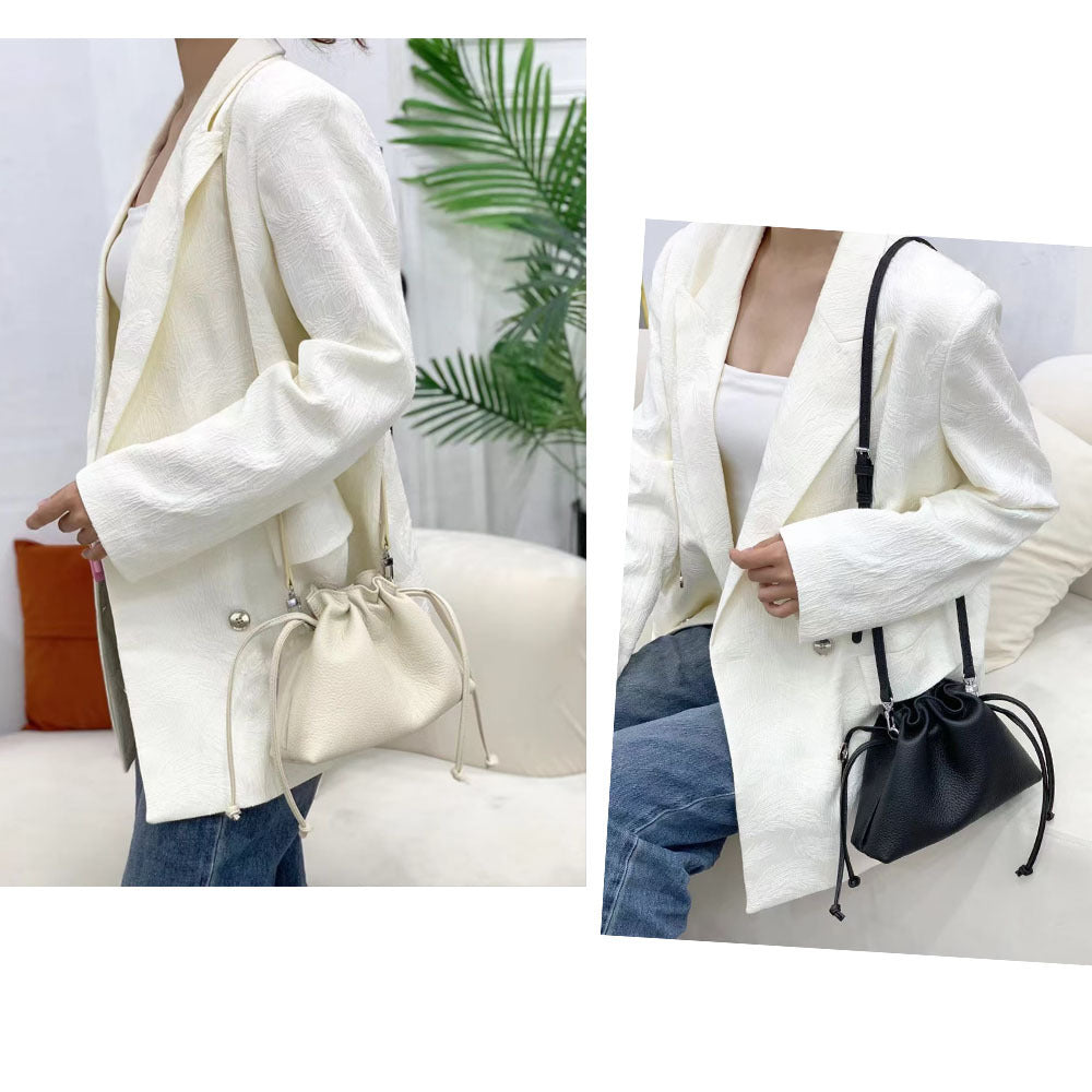 Wholesale pleated cloud bag genuine leather small handbag for women bag Bucket Bag Top Layer Cowhide Niche ins Shoulder Crossbody Bag - 图片 11
