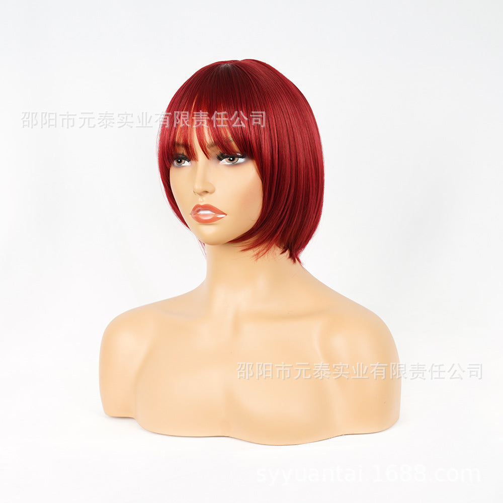 Air Bangs Medium Short Straight Hair BOBO Wig BUGwigs Neck-length European and American African Short Hair - 图片 10