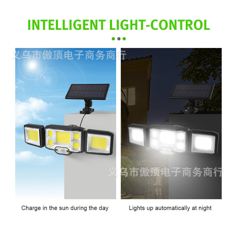 Outdoor Solar Street Light Waterproof Split Wall Light Garden Courtyard Light Human Body Sensor Light Rotatable Three-Head Light - 图片 18